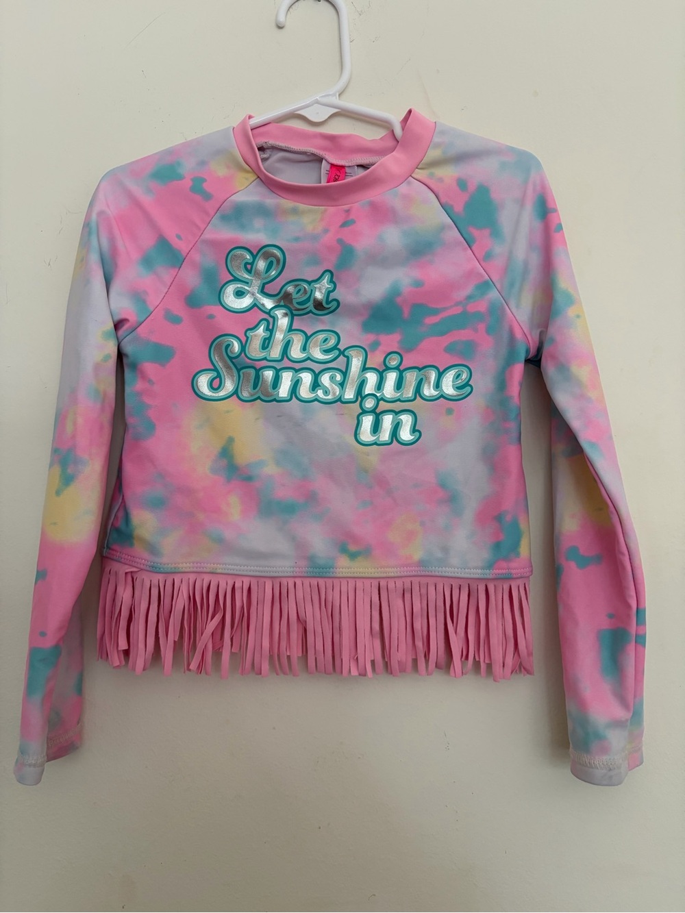 Betsey Johnson Girls Pink "Let The Sunshine In" Rash Guard Size 6 Fringe Cowgirl